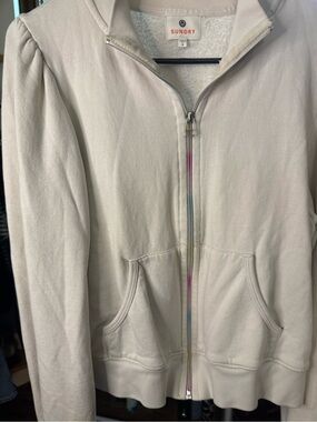 Sundry Cream Zip-Front Sweatshirt
